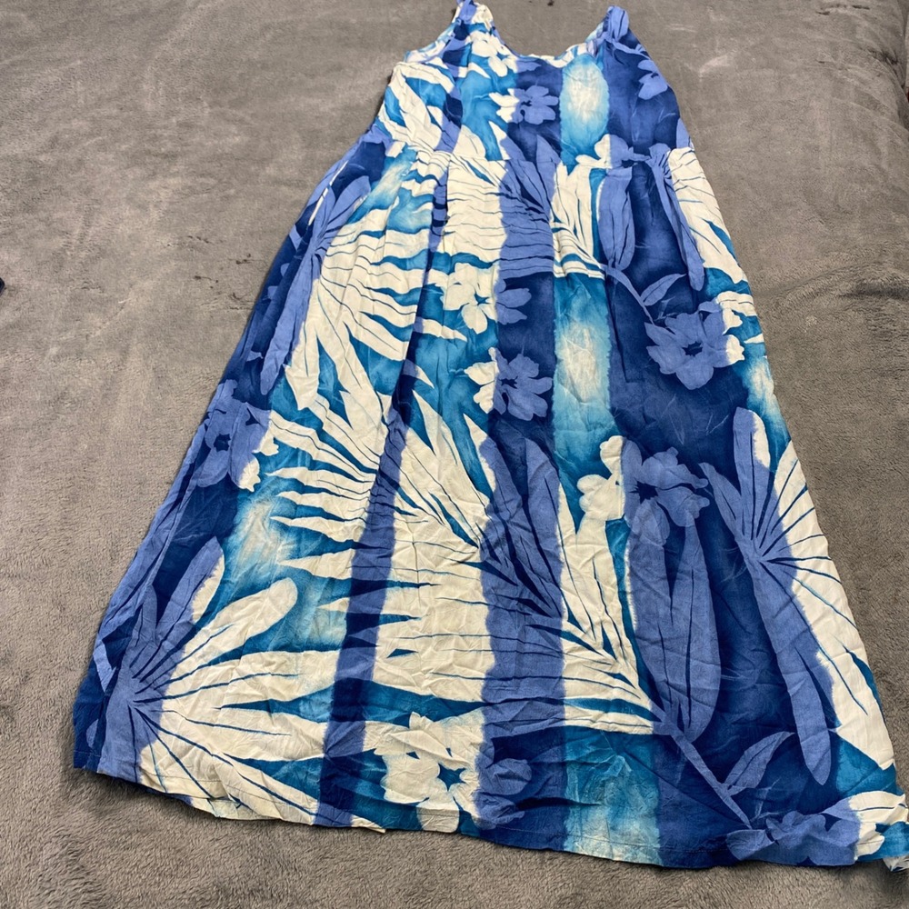 Jams World Dress Womens Medium Blue Veranda Tropical Floral Rayon Maxi Hawaii